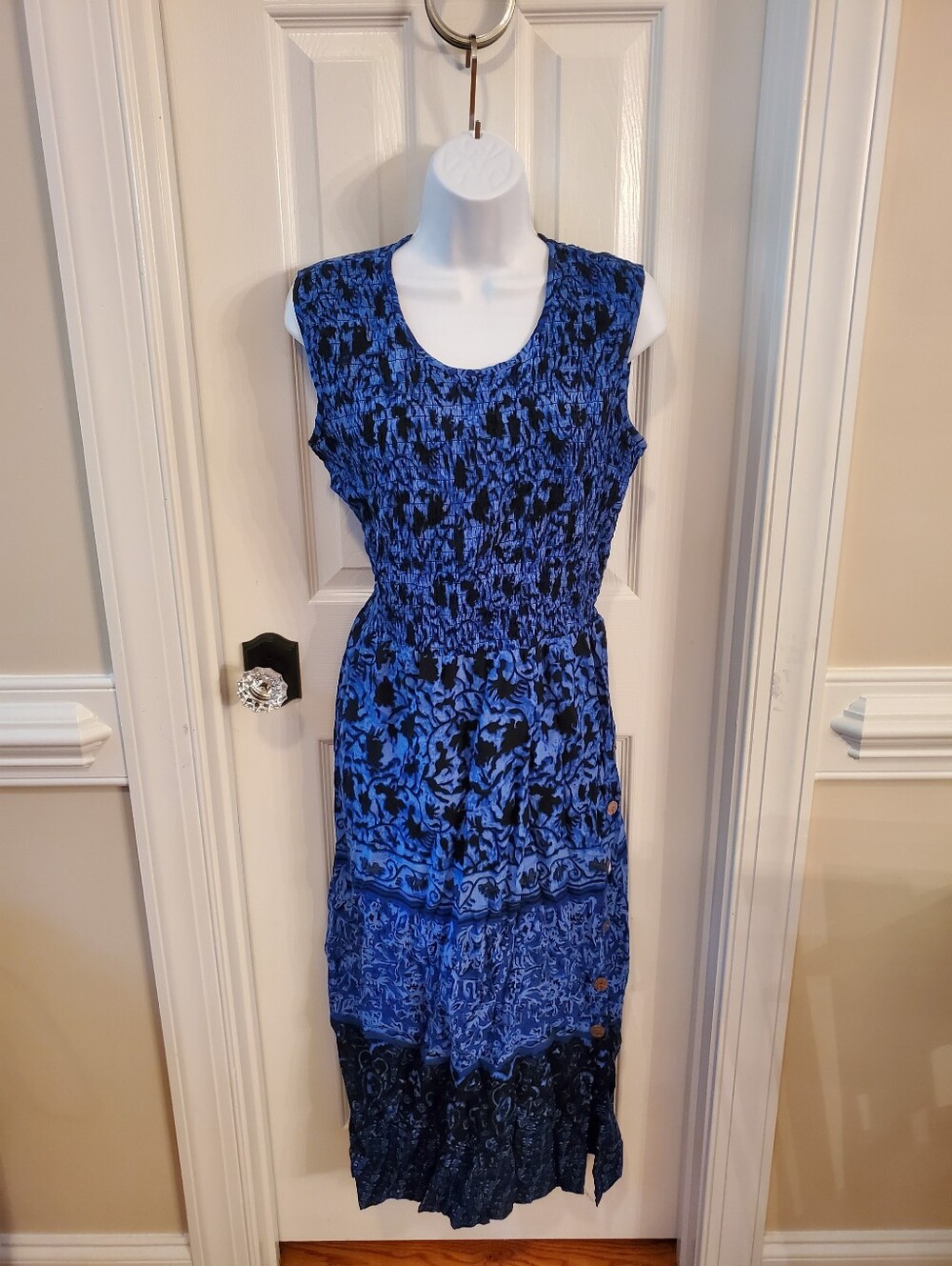 Vtg - R&K Originals - Blue & Black - Floral - Maxi Dress - Size 12